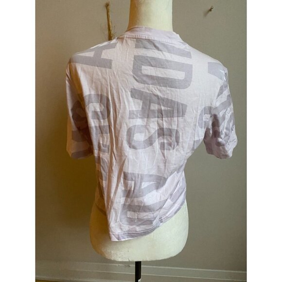 Adidas BNWOT sz XSmall crop too "almost pink" tshirt NEW print allover - Picture 4 of 7